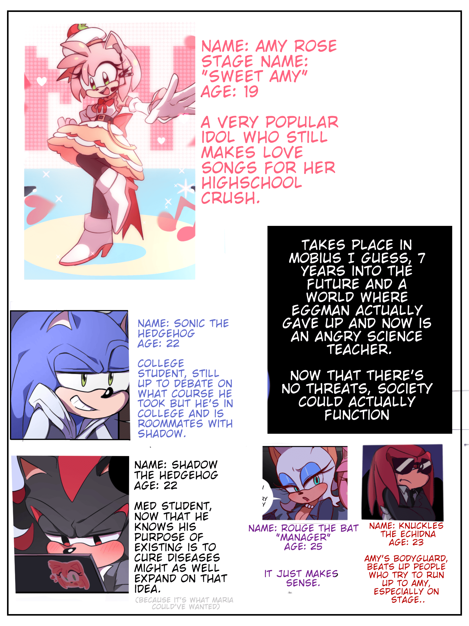 sonic the hedgehog, amy rose, shadow the hedgehog, rouge the bat, and knuckles the echidna