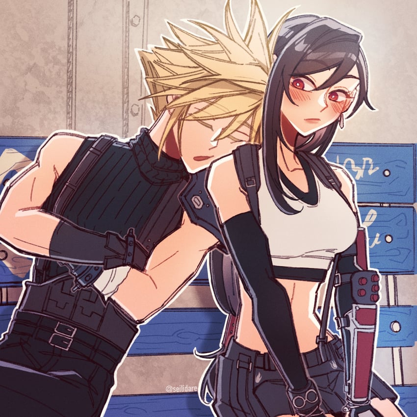 tifa lockhart and cloud strife (final fantasy and 2 more) drawn by