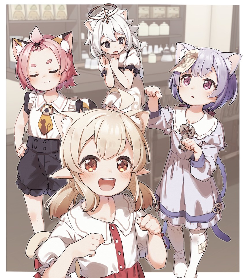 klee, paimon, qiqi, and diona (genshin impact) drawn by yukie_(kusaka