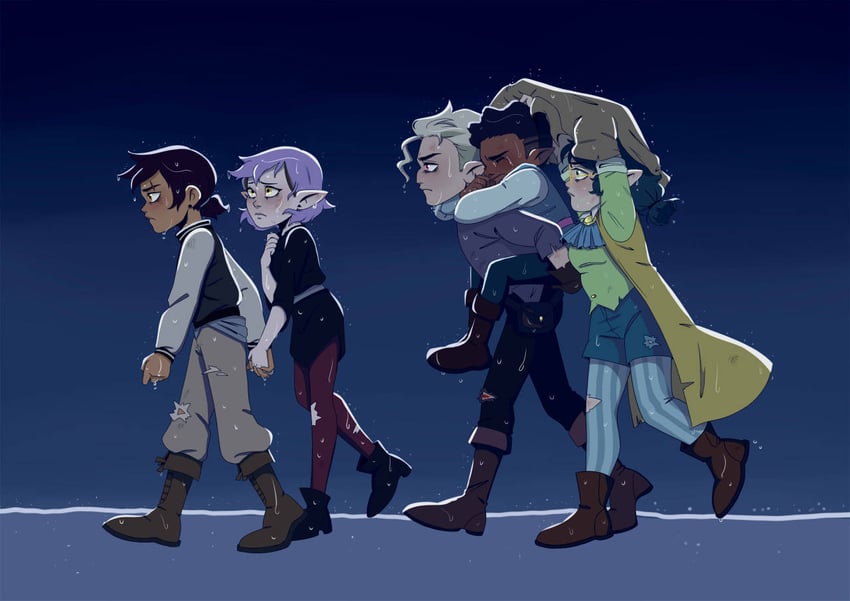luz noceda, amity blight, hunter, willow park, and gus porter (the owl house) drawn by soldraws