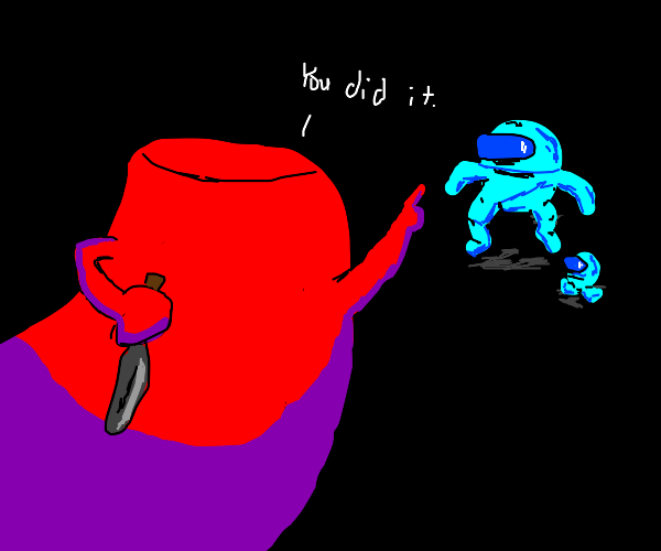 Red from among us with a knife Drawception