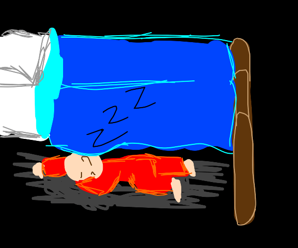 person sleeps under the bed Drawception