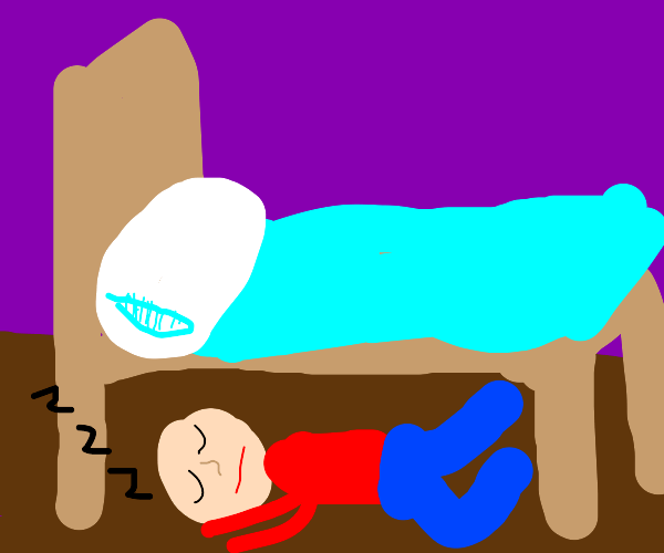 person sleeps under the bed Drawception