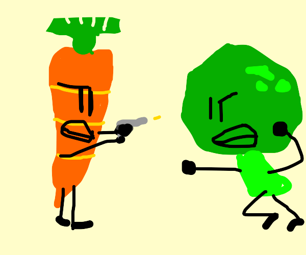Carrots and broccoli at war Drawception