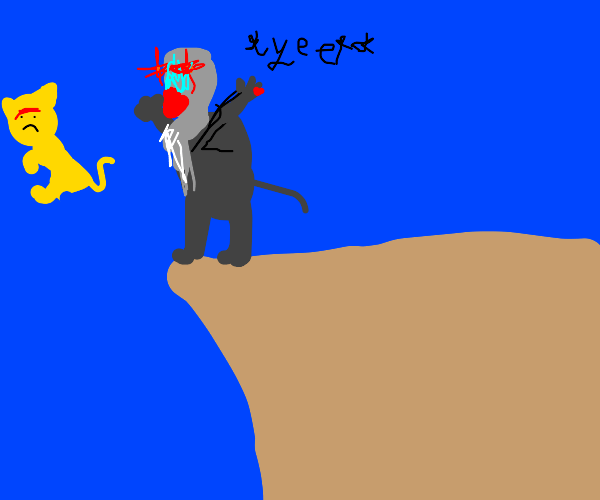 Monkey man throws Simba off the cliff Drawception