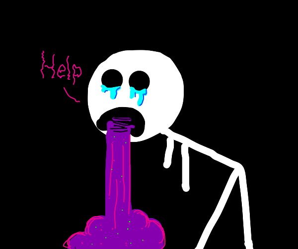 Person infinitely vomiting purple Drawception