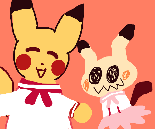 Raichu and Mimikyu make flower crowns Drawception