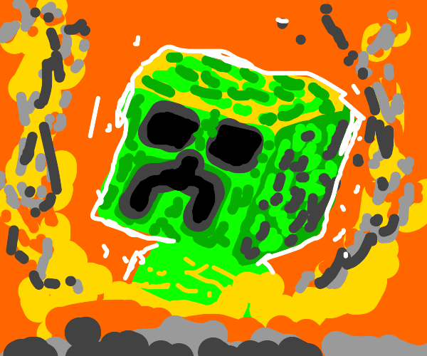 Mine craft creeper falling into lava Drawception