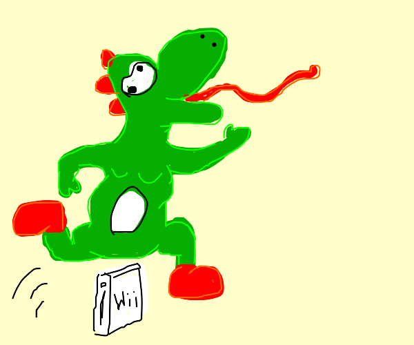 Yoshi jumping over a Wii Drawception