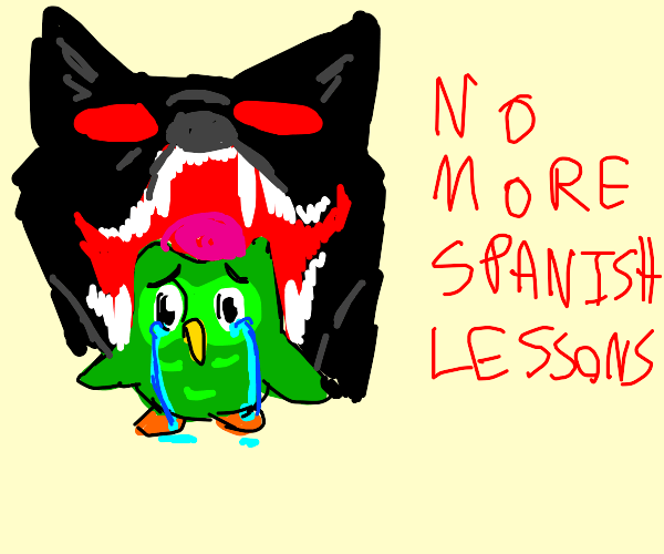 Dog eating the Duolingo Bird Drawception