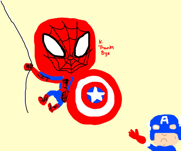 Spiderman steals Cap's shield Drawception