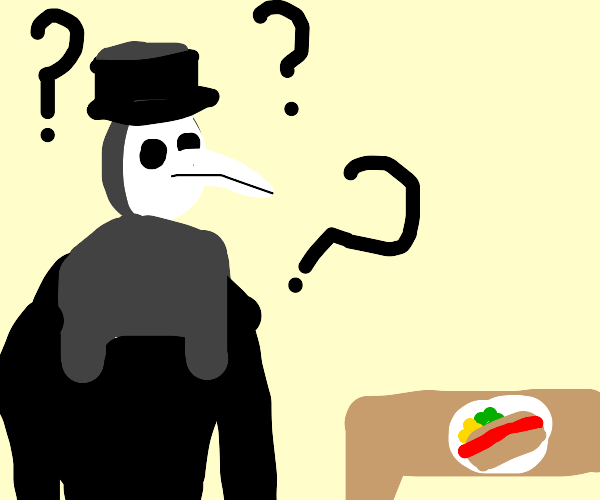 Plague doctor trying to eat a sandwich Drawception