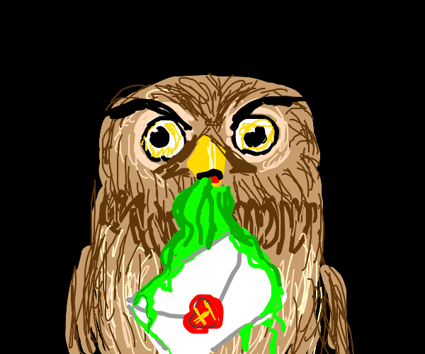 Owl vomiting a Letter Drawception