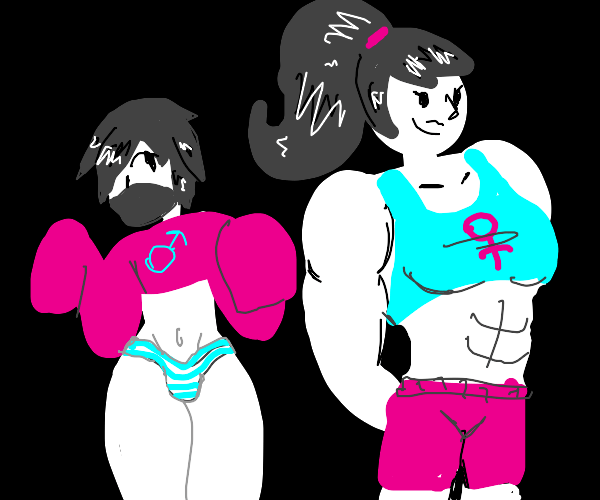 Boy with girls body & Girl with boys body. Drawception