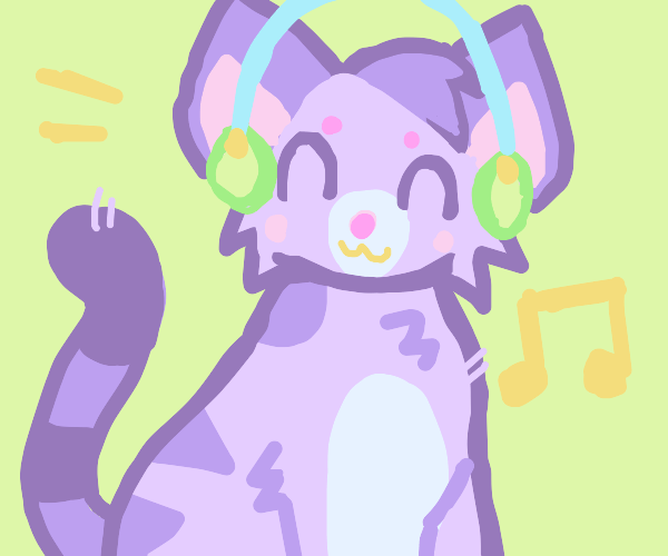 cat jamming out with headphones Drawception