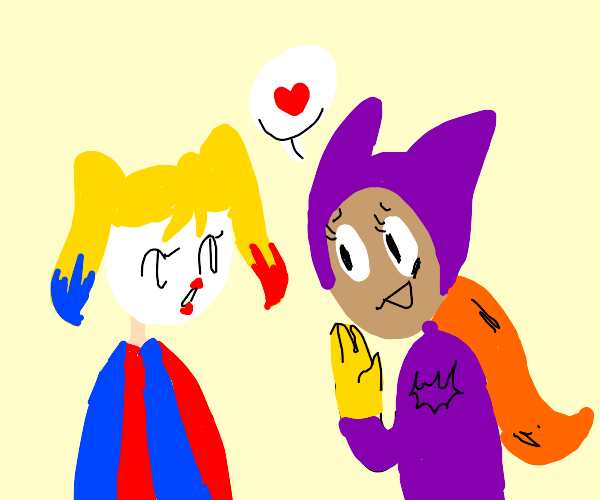 a nervousbatgirl has a crush on harley quinn! Drawception