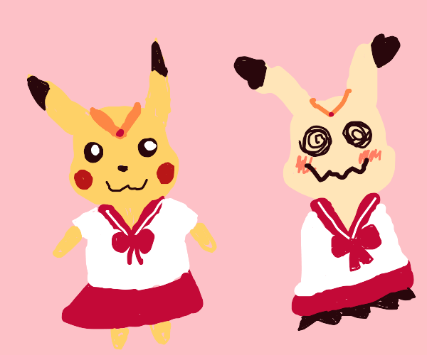 Raichu and Mimikyu make flower crowns Drawception