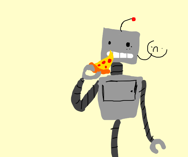 robot eating pizza Drawception