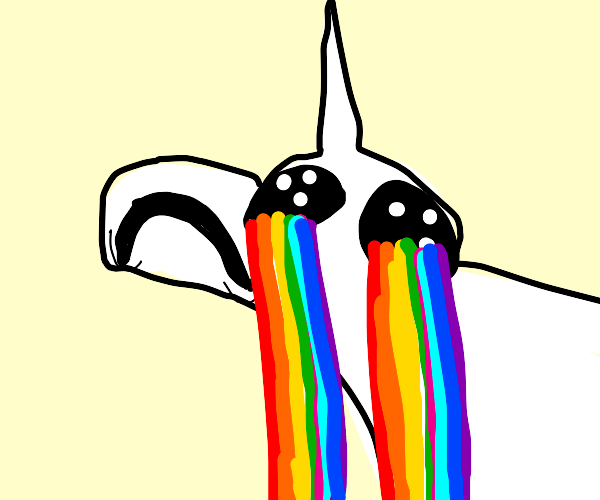 A crying unicorn with rainbow tears Drawception