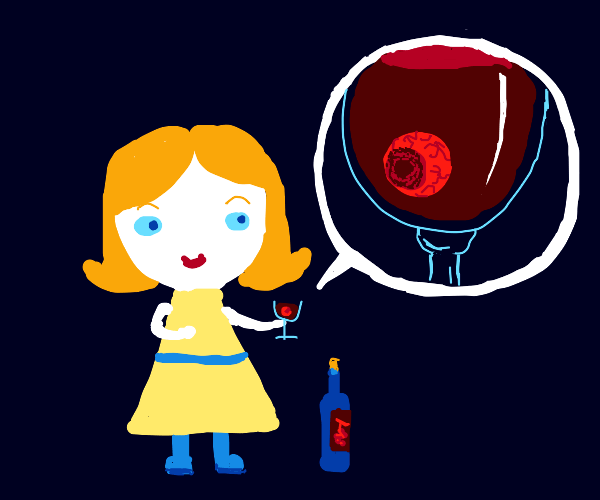 Eyeball held captive in wine finally escapes Drawception