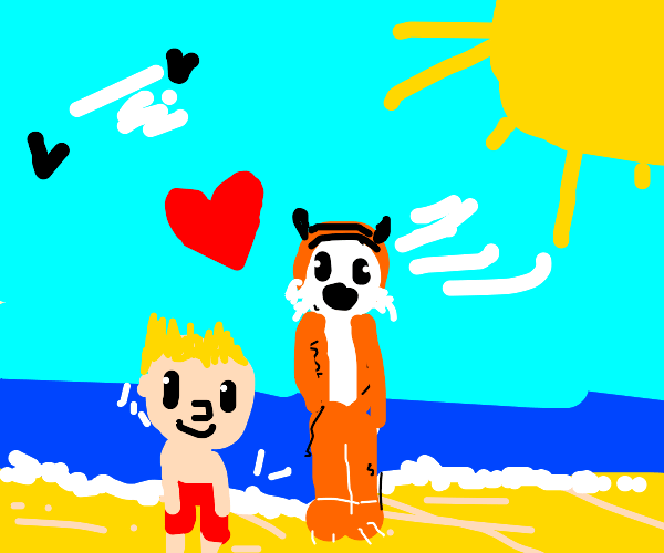 Calvin and Hobbes at the beach Drawception