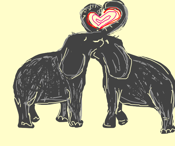 Two Elephants do a heart with their trunks Drawception