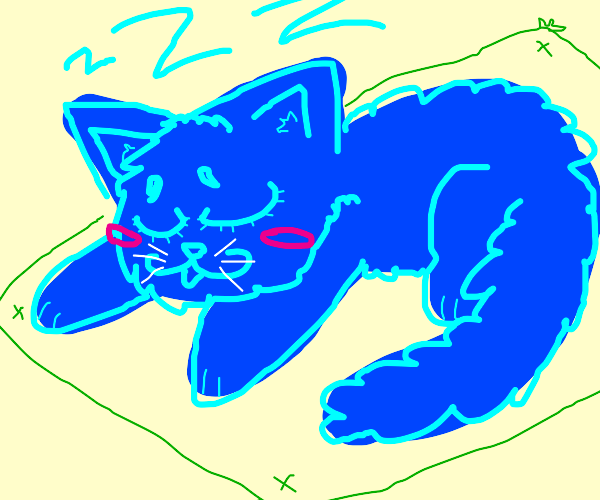 A happy blue cat dreams. Drawception