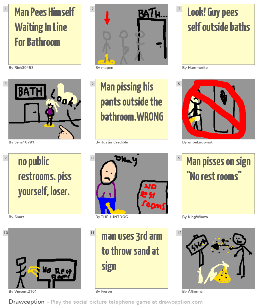 Man Pees Himself Waiting In Line For Bathroom Drawception
