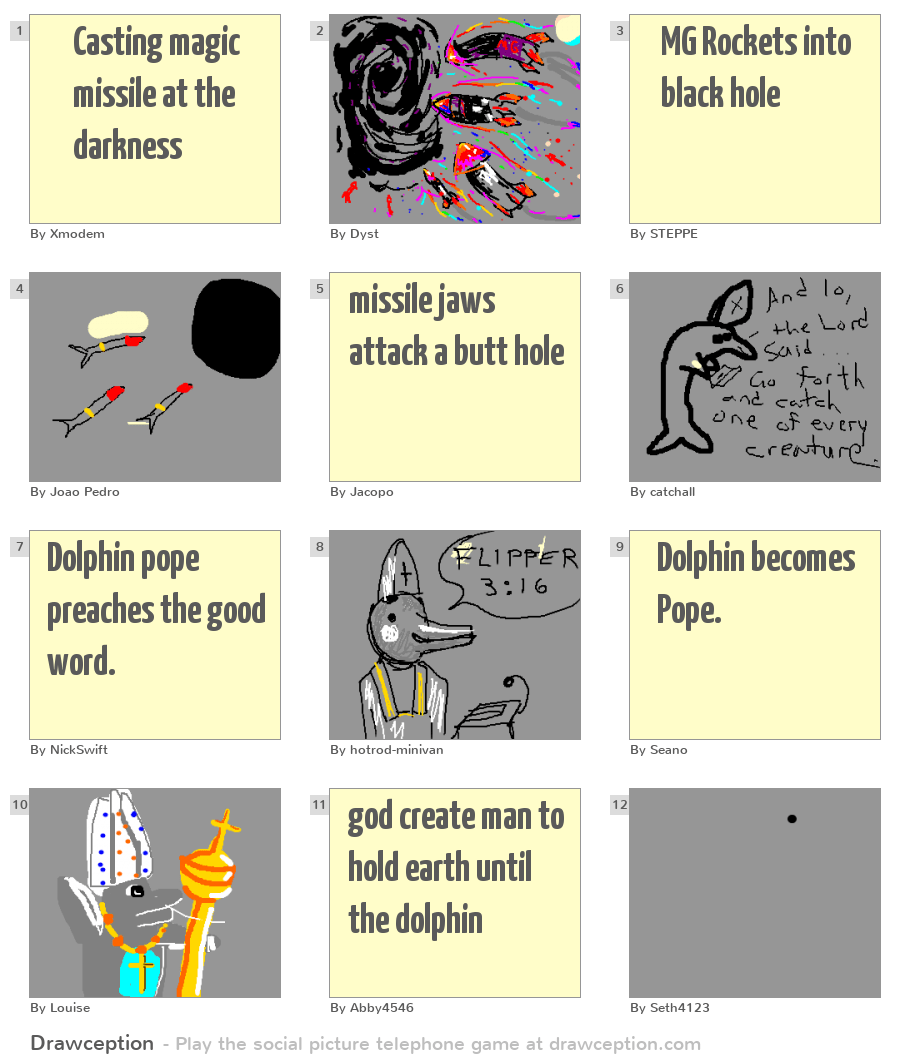 Casting magic missile at the darkness Drawception