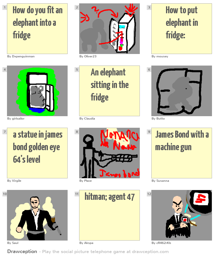 How do you fit an elephant into a fridge Drawception