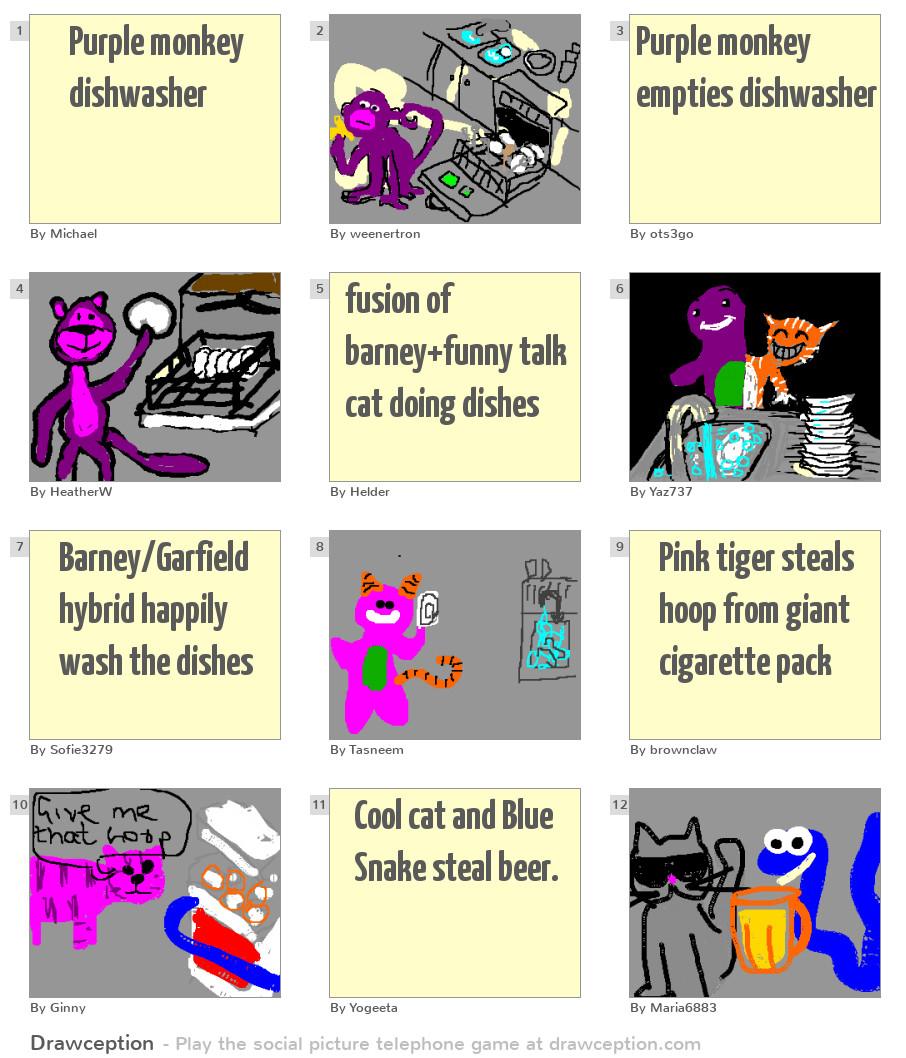 Purple monkey dishwasher Drawception