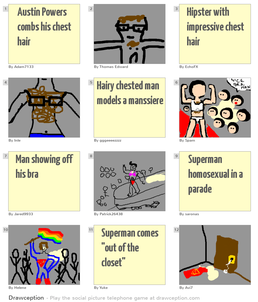 Austin Powers combs his chest hair Drawception