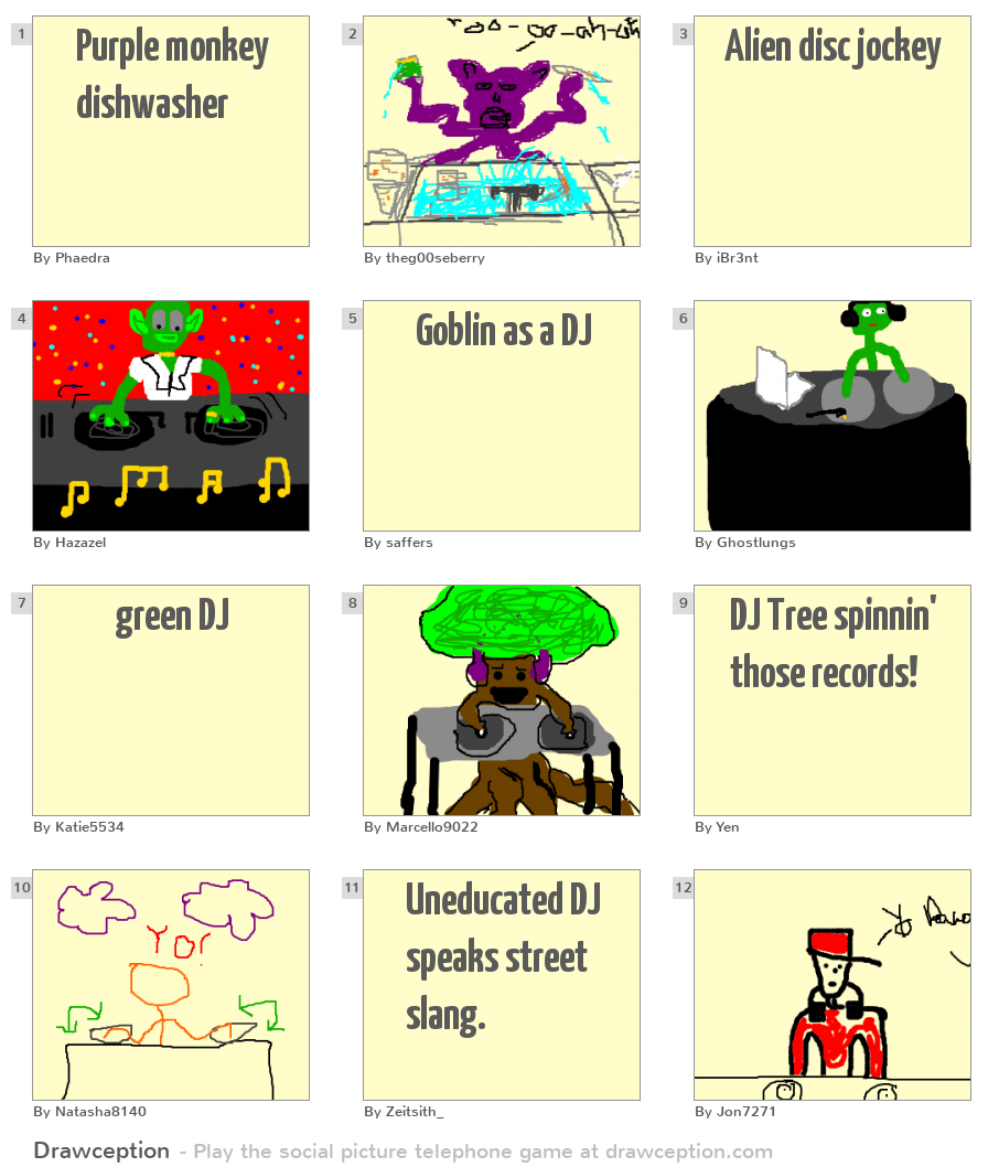 Purple monkey dishwasher Drawception