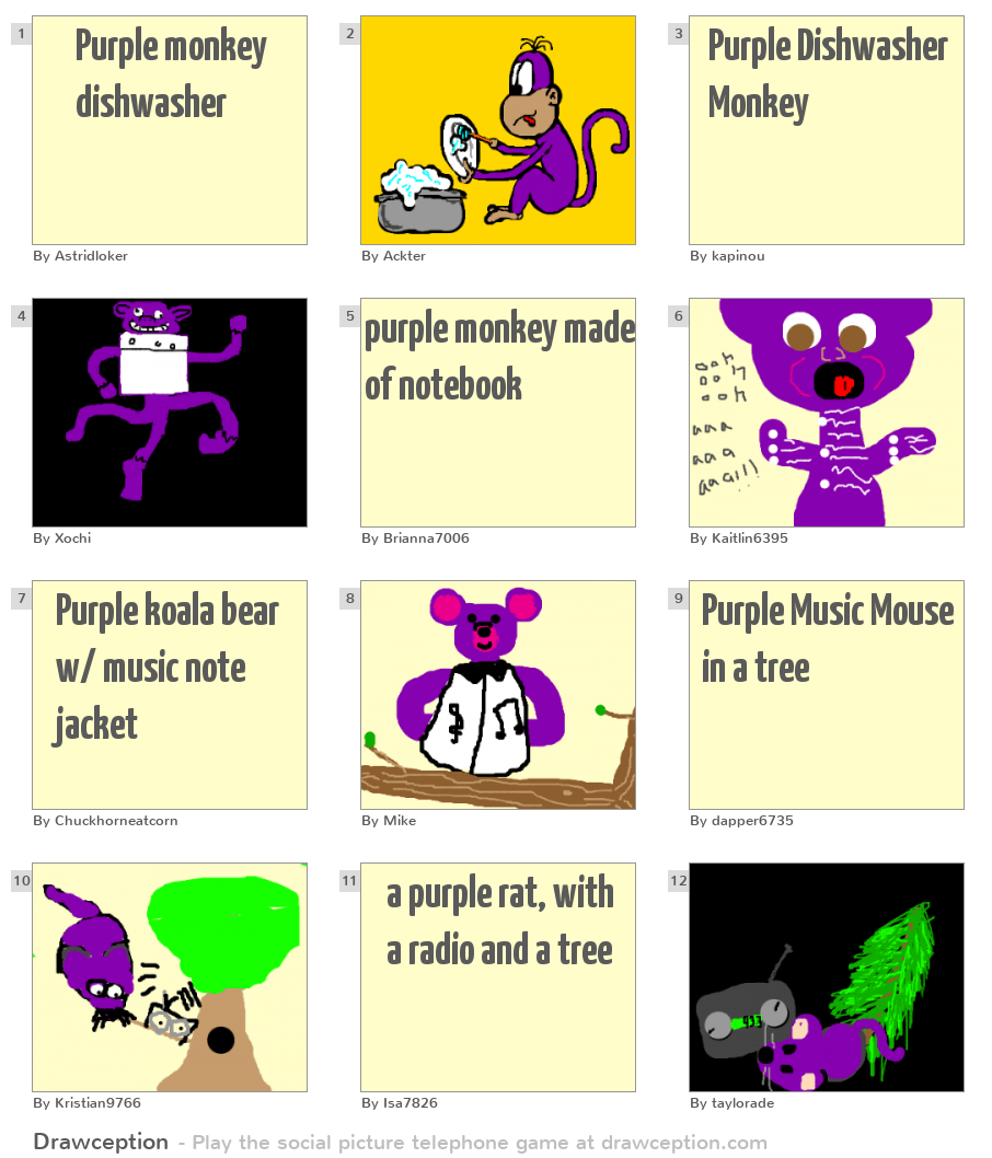 Purple monkey dishwasher Drawception