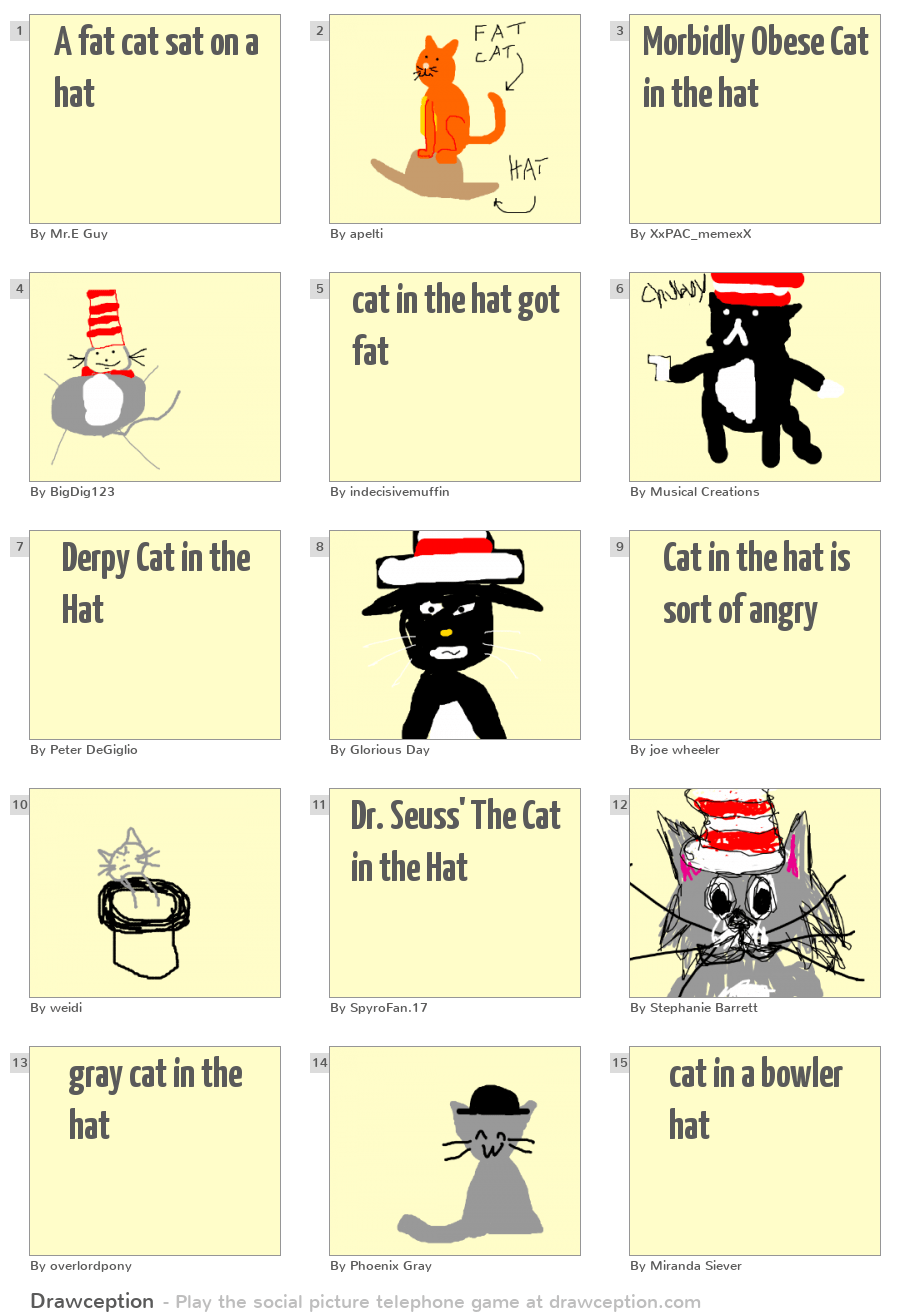 A fat cat sat on a hat Drawception