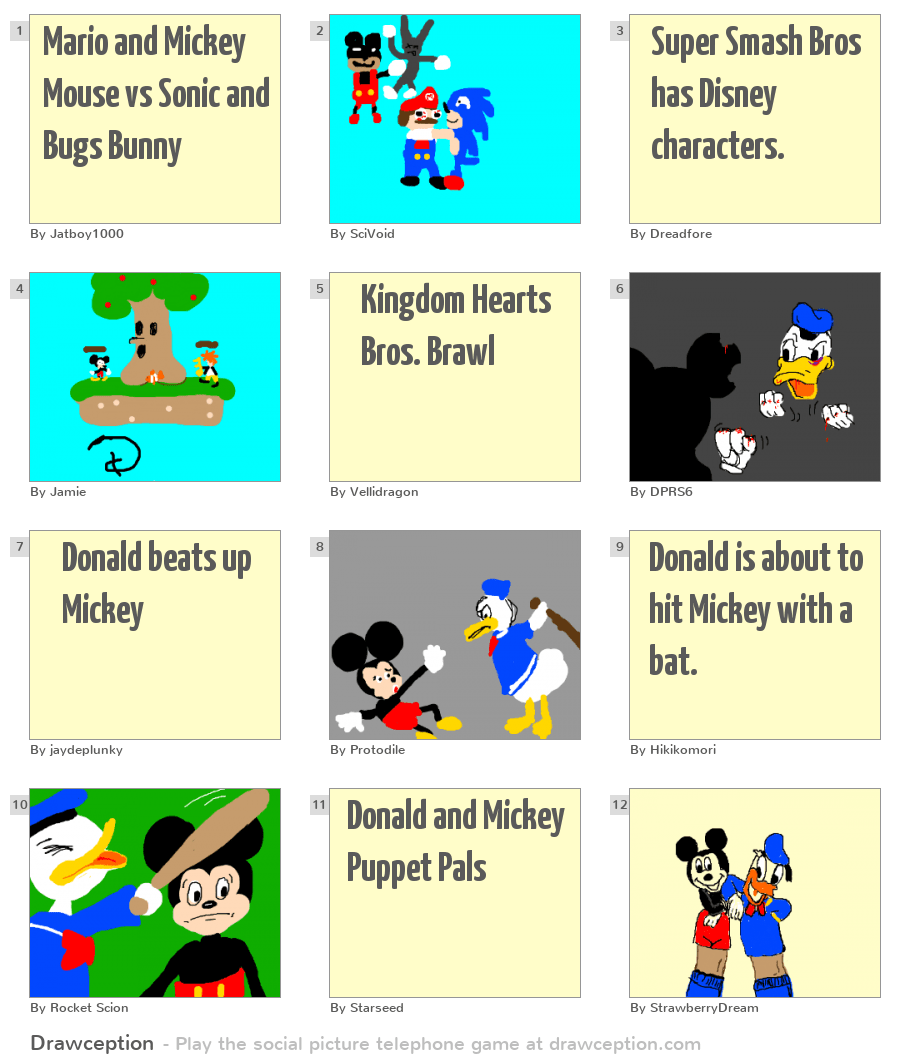Mario and Mickey Mouse vs Sonic and Bugs Bunny Drawception