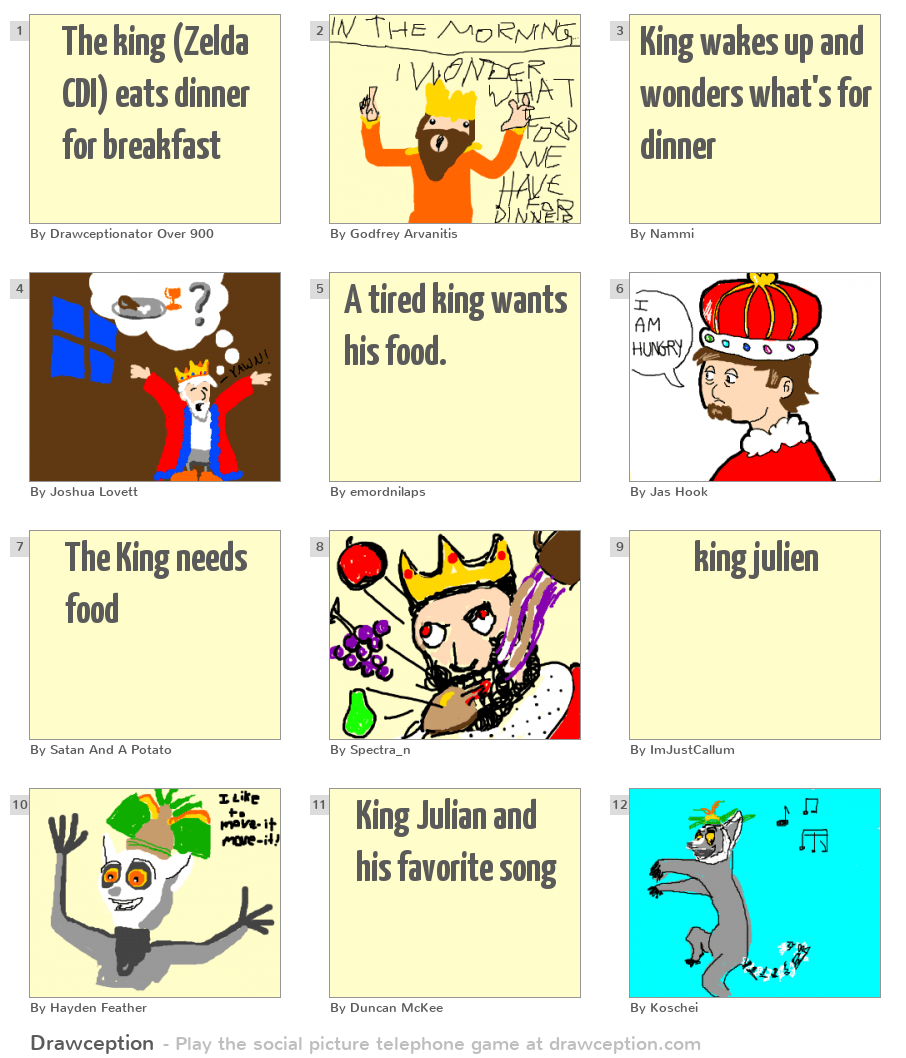 The king (Zelda CDI) eats dinner for breakfast Drawception