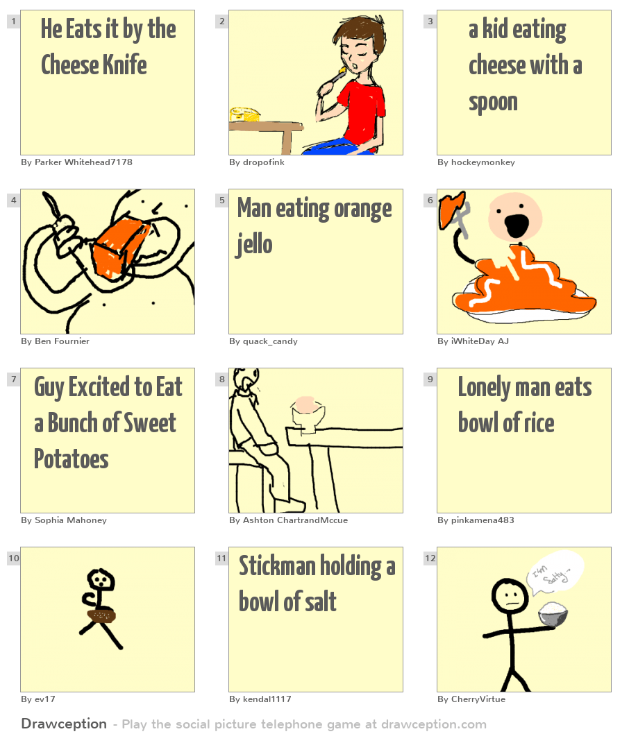 He Eats it by the Cheese Knife Drawception