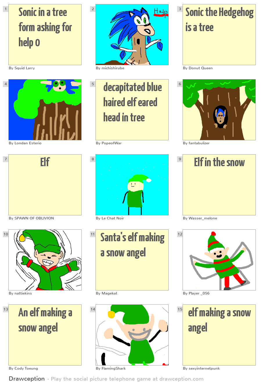 Sonic in a tree form asking for help 0 Drawception