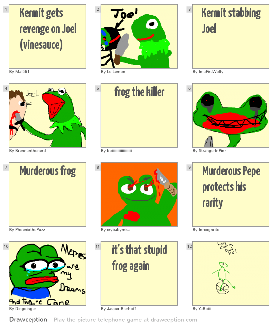 Kermit gets revenge on Joel (vinesauce) Drawception