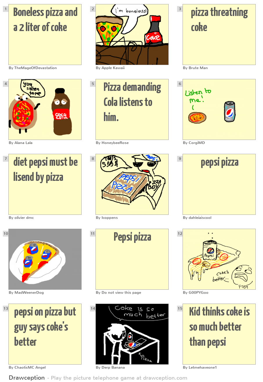 Boneless pizza and a 2 liter of coke Drawception