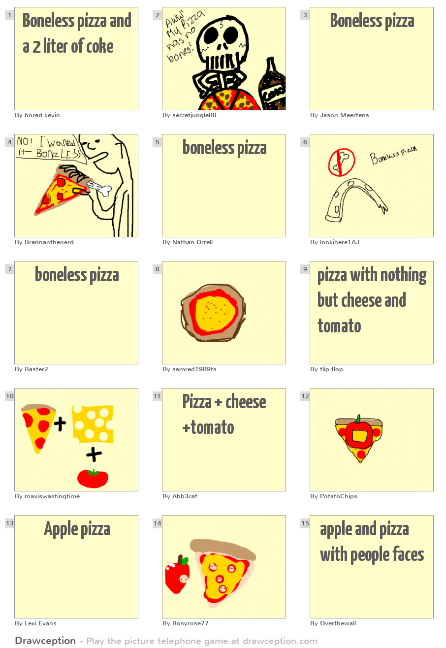 Boneless pizza and a 2 liter of coke Drawception