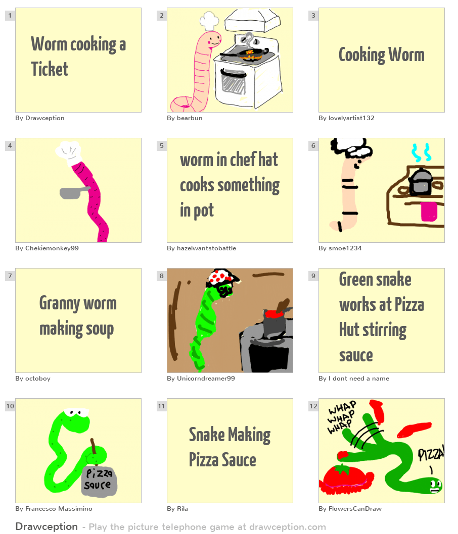 Worm cooking a Ticket Drawception