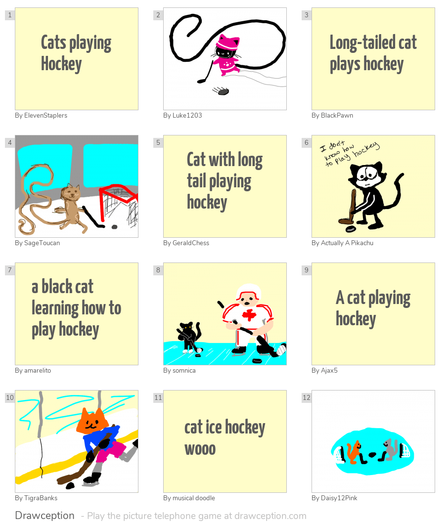 Cats playing Hockey Drawception