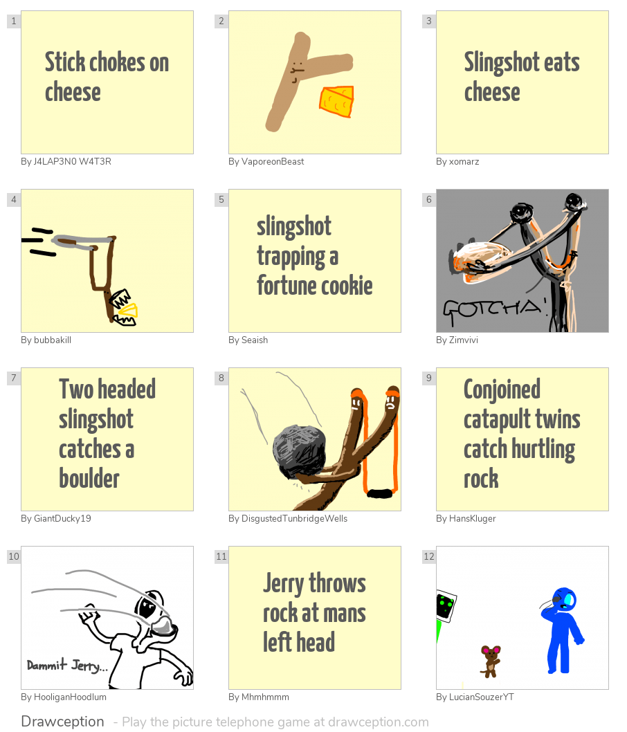 Stick chokes on cheese Drawception