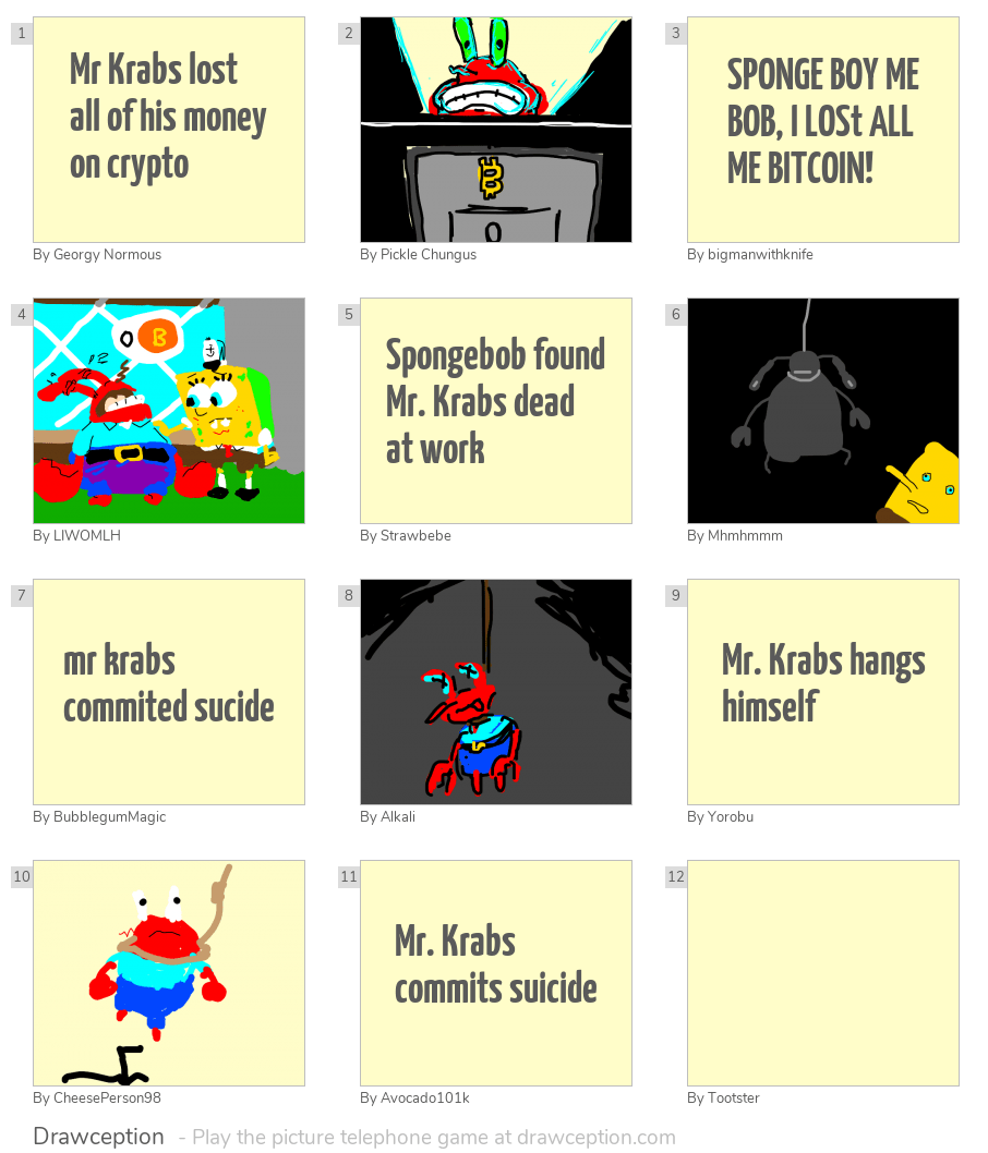 Mr Krabs lost all of his money on crypto Drawception