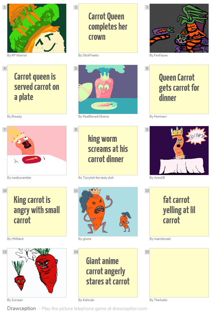 Carrot Queen completes her crown Drawception
