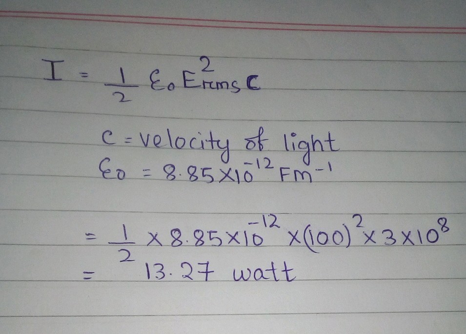 Light intensity amplitude of electric field equation tolfcu