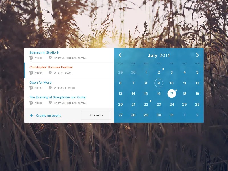 Events calendar widget by Paulius Čiučelis on Dribbble