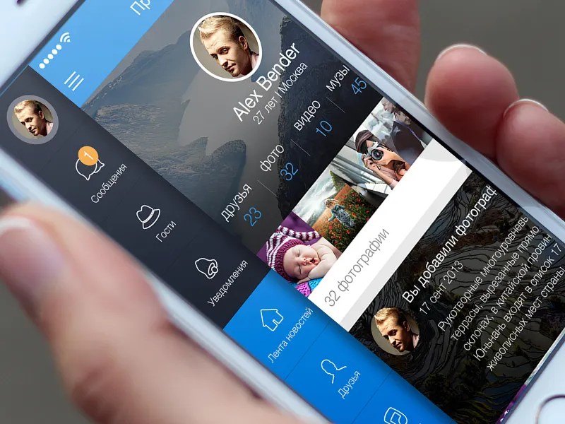 Social app sidebar by ALEX BENDER on Dribbble